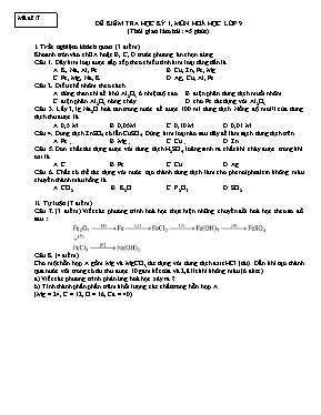 Đề kiểm tra học kỳ I, môn Hoá học lớp 9